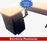 Escritorio Peninsular metalico en L de 3 Gavetas