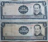 2 Billetes de 1 Colón, de 1971